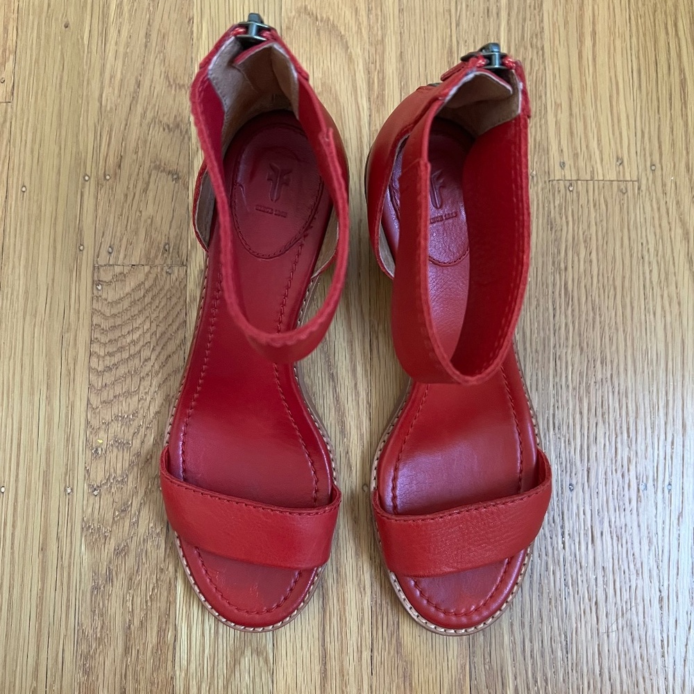 Frye Brielle Poppy Red Leather Back Zip Heels